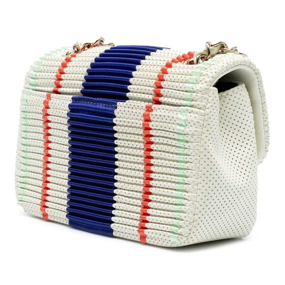 Pre Loved chanel Striped Woven Shoulder Bag Women White Crossbody Bags - Picture 2 of 7